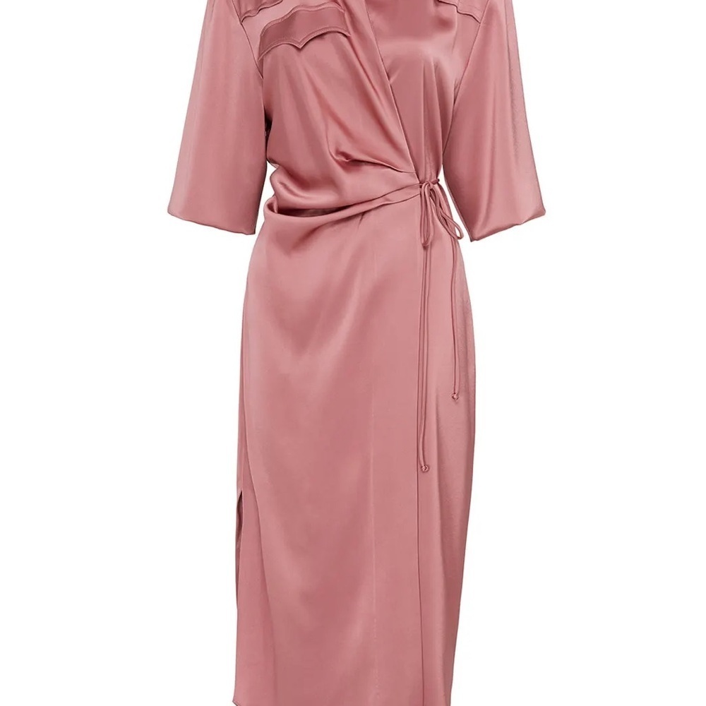 Nanushka Pink Satin High-Low Wrap Dress - Picture 5 of 8